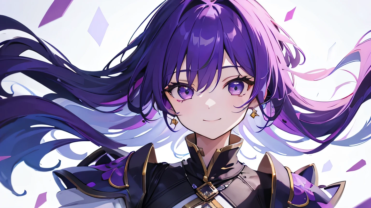 (T Masterpiece,4k wallpaper,Best Quality))、((girl1people))、(solo)、Bright and Brilliant,(Purple Hair)、(Shortcuts:1.3)、smile、middle ages、Princess