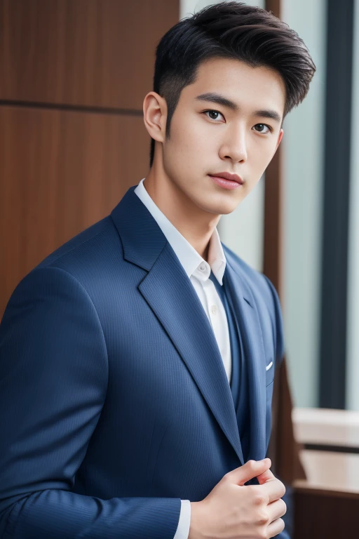Fresh and handsome 20-year-old new employee、 (Super handsome guy in S-class suit)、 Japanese 20-year-old boy、 merchant、 ultra luxury suit、 striped suit、 office、 Stand up in a suitSYoung handsome man、 Full body image、 (CG Unity 8K high-detail photos)、 (Very detailedSHandsome guy in class)、 (Photo real)、 ((Top quality))、 Ultra Detailed、 (masterpiece)、 Ultra-high quality、 High、 Viewer、 gentleman、 very beautiful hair、 bright photos、 As handsome as a model、 As handsome as an idol、 luxury watch,