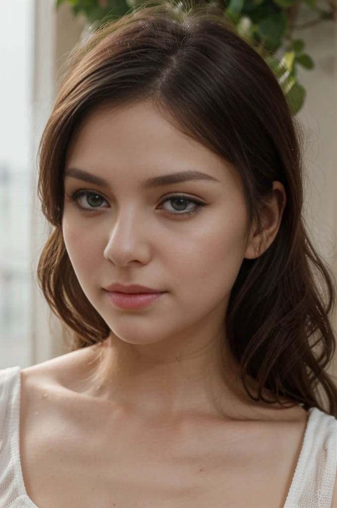 (best quality,8k,highres,masterpiece:1.2), realistic, photorealistic:1.37, UHD, studio lighting, sharp focus, extreme detail description, professional, vivid colors, bokeh, portraits, extremely detailed face texture, beautiful detailed eyes, beautiful detailed lips, extremely detailed hair, dark colored hair, youthful appearance, big round breast, cleavage, proportional eyes, seducing smile, clean and natural face, no makeup, bare face, indonesian face,