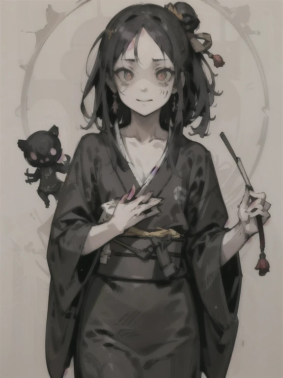 ((Japanese schoolgirl))、scribble, nightmare, doll-like face, Manga style, rough sketch, Horror elements, (masterpiece), (High resolution), (very delicate), (clear), Manga styleイラスト, (drawing style), Japanese painting, The whole body is scary, (Spooky), Japan sculpture,crazy illustration, Flat Illustration, Spookyな外観, Characteristic hairstyle, Unique atmosphere、