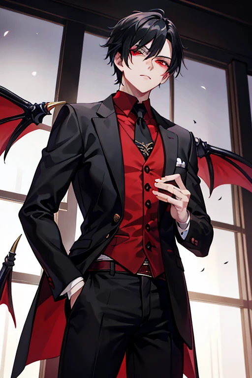 (Masculine)Handsome,Black hair,Red eyes,vampire