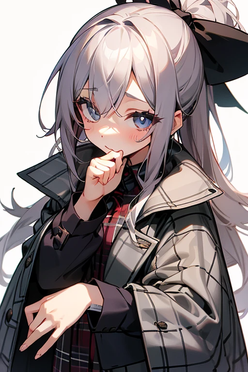 Checkered coat、cute、woman、Simple clothing、Let's clean your eyes、Please draw the eyes carefully、