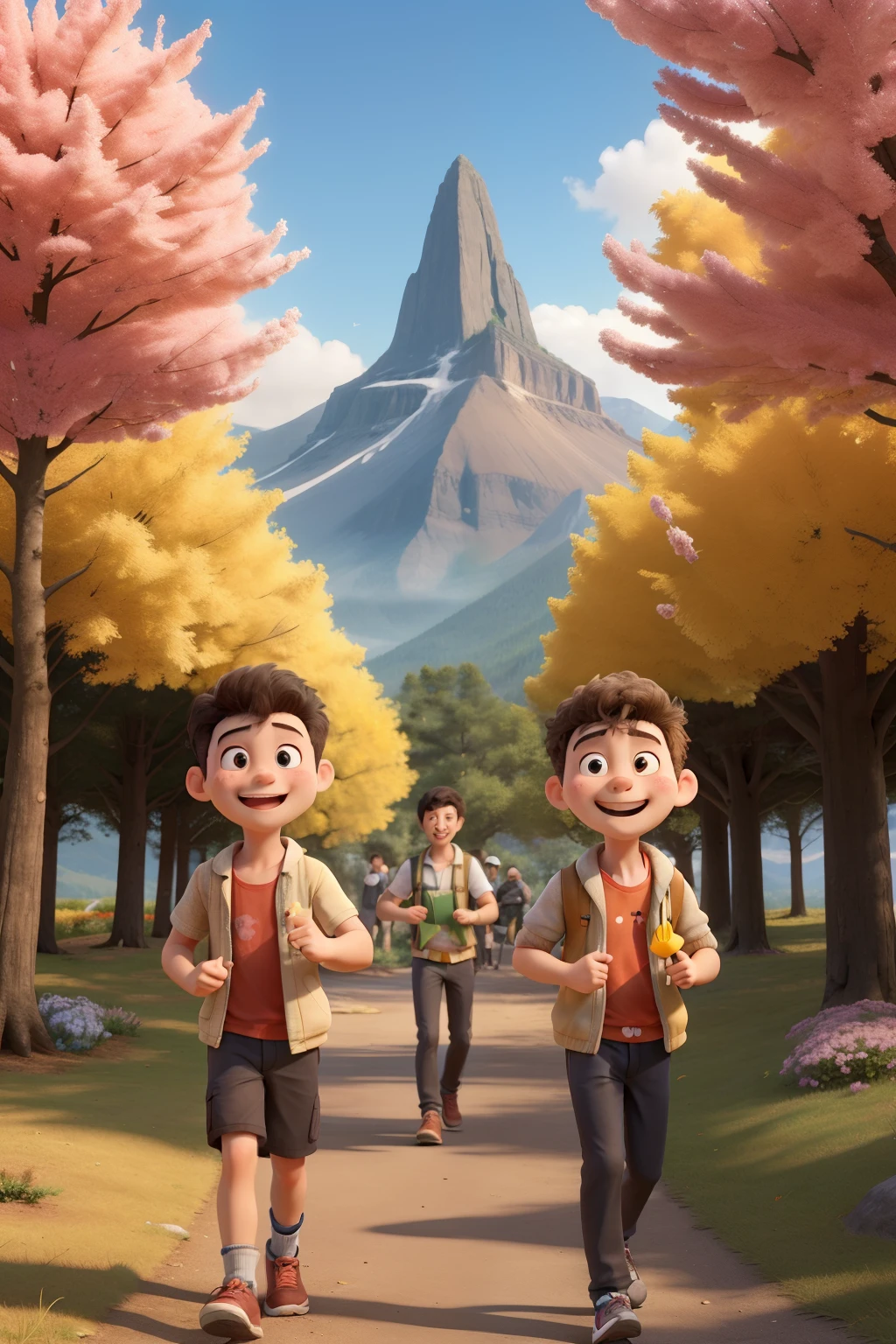masterpiece,sunny,Students,Spring outing and mountain climbing,everyone is happy