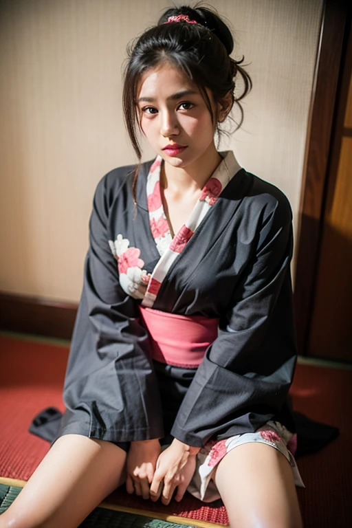 ((highest quality)), ((masterpiece)), (detailed), Perfect Face,Japanese Kimono、Length 25cm above the knee、Spread your legs