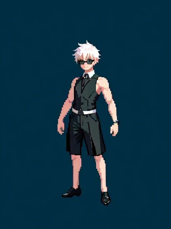 (masterpiece, top quality, best quality), pixel,pixel art,1man,white hair,black glasses,gojo satoru,black dress clothes,full body,