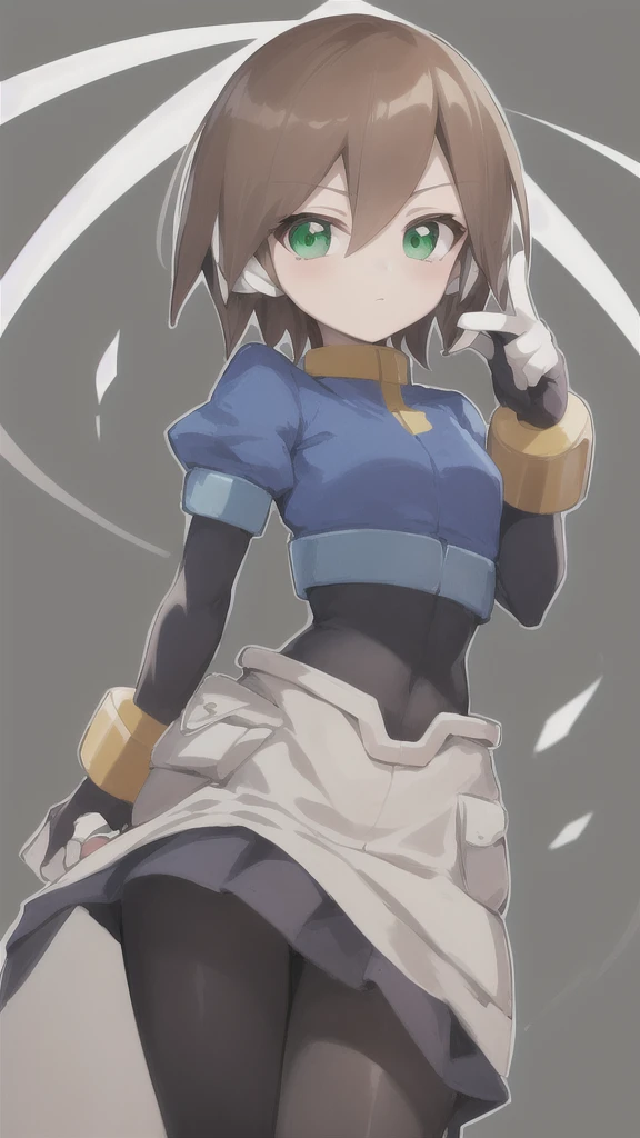 Aile_MegamanZX, 1girl, Looking at viewer, simple background, Brown hair, ,green eyes, Dressed as a maid