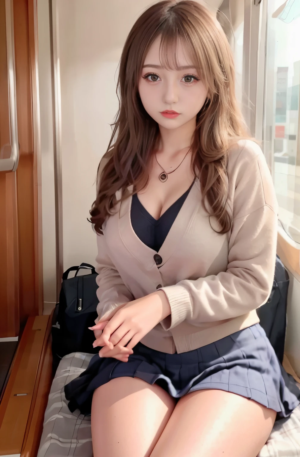 A middle-aged Asian woman sitting on a plane, a hyper-realistic high school girl, a cute high school girl, a realistic high school girl, a realistic young gravure idol, posing, a young and cute gravure idol, a young sensual gravure idol, a Japanese goddess, a young gravure idol, with sakimichan HDRI lighting, (best quality, 4k, highres, masterpiece:1.2), ultra-detailed, (realistic, photorealistic, photo-realistic:1.37), portraits, vivid colors, fine details, soft lighting, natural skin tones, vibrant background, shiny hair, beautiful eyes and lips, youthful appearance.