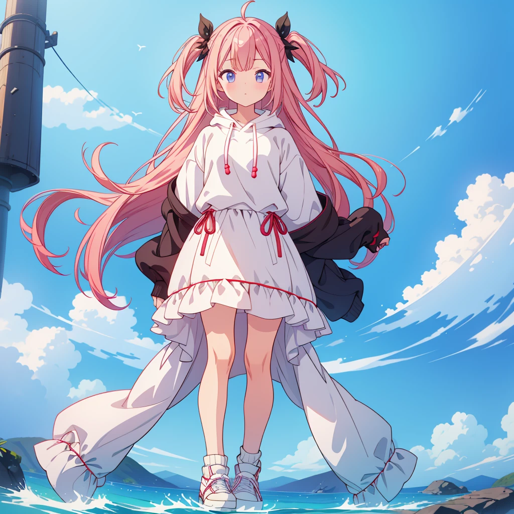 1girl、A simple long hoodie、Rib knit cuffs and hem、vtuber-fullbody、