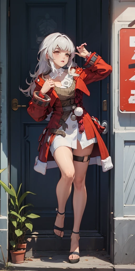 girl, full body, from head to toe, random movement, random pose, (Huge_Breasts:1.3),

klara,1girl,white hair,long hair,red eyes,red coat,white shirt,long sleeves, dress,thigh strap,

 a sexy cartoon girl with very large breasts