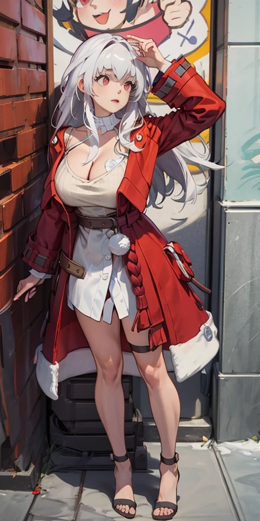 girl, full body, from head to toe, random movement, random pose, (Huge_Breasts:1.3),

klara,1girl,white hair,long hair,red eyes,red coat,white shirt,long sleeves, dress,thigh strap,

 a sexy cartoon girl with very large breasts