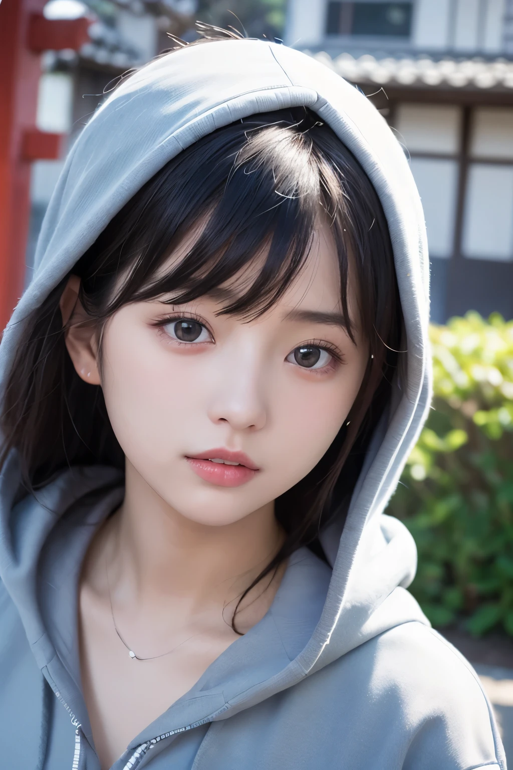 (1 nogizaka girl,raw photo,photo realistic:1.5),(best quality, high quality,HDR, highest quality,ultra high resolution,high resolution,high res,ultra high difinition,huge file size,8K,2K wallpaper,8K wallpaper,high quality texture,amazing,an extremely delicate:1.4),one girl, Japanese famous idol,beautiful face,small face,absurd,ridiculous,incredibly ridiculous,portrait,breasts close up,blurry background,(hoodie,no makeup:1.2),medium skin,beautiful skin,detailed skin,small head,black hair,silky hair,(Japanese eyes:1.3),detailed eyes,black eyes,Japanese idol eyes,Japanese nose,5-fingers,(eyebrow:-0.5),(Light Particles, Lens Flare, Luminous Particles: 0.7),looking at viewer,bright lighting,professional lighting,girl