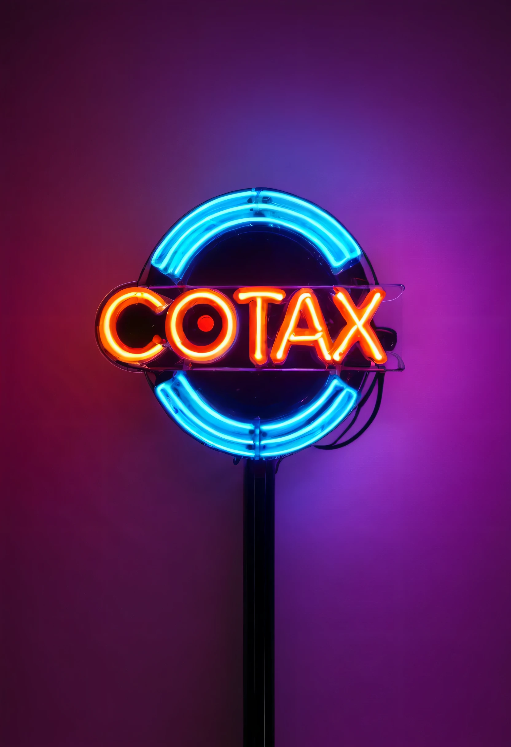 photograph of a glowing neon sign that reads 'cotax', portrayed in a neon light setting, glowing intensely with [COLOR] color, night, against a [BACKGROUND] background