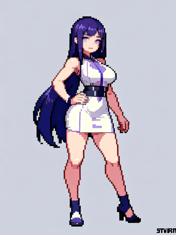 (masterpiece, top quality, best quality), pixel,pixel art,1girl,long purple hair,big chest,hinata hyuga,purple,dress clothes,full body, 
 