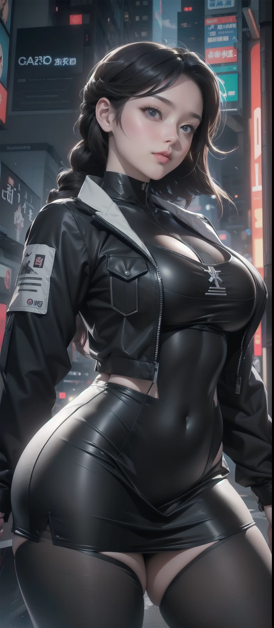 a cartoon picture of a woman in a uniform in a city, best anime 4k konachan wallpaper, digital cyberpunk anime art, anime style 4 k, 4k anime wallpaper, thicc, trending on cgstation, 4 k manga wallpaper, oppai cyberpunk, ilya kuvshinov. 4 k, detailed digital anime art, digital anime art