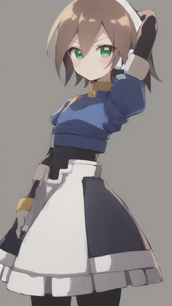 Aile_MegamanZX, 1girl, Looking at viewer, simple background, Brown hair, ,green eyes, Dressed as a maid