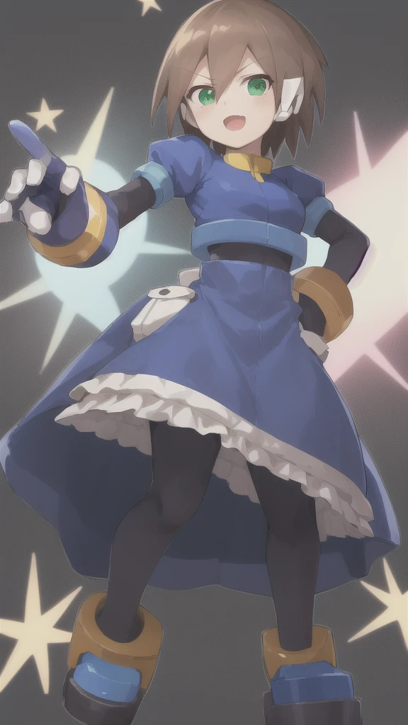 Aile_MegamanZX, 1girl, Looking at viewer, simple background, Brown hair, ,green eyes, Dressed as a maid