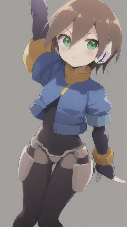 Aile_MegamanZX, 1girl, Looking at viewer, simple background, Brown hair, ,green eyes, Dressed as normal