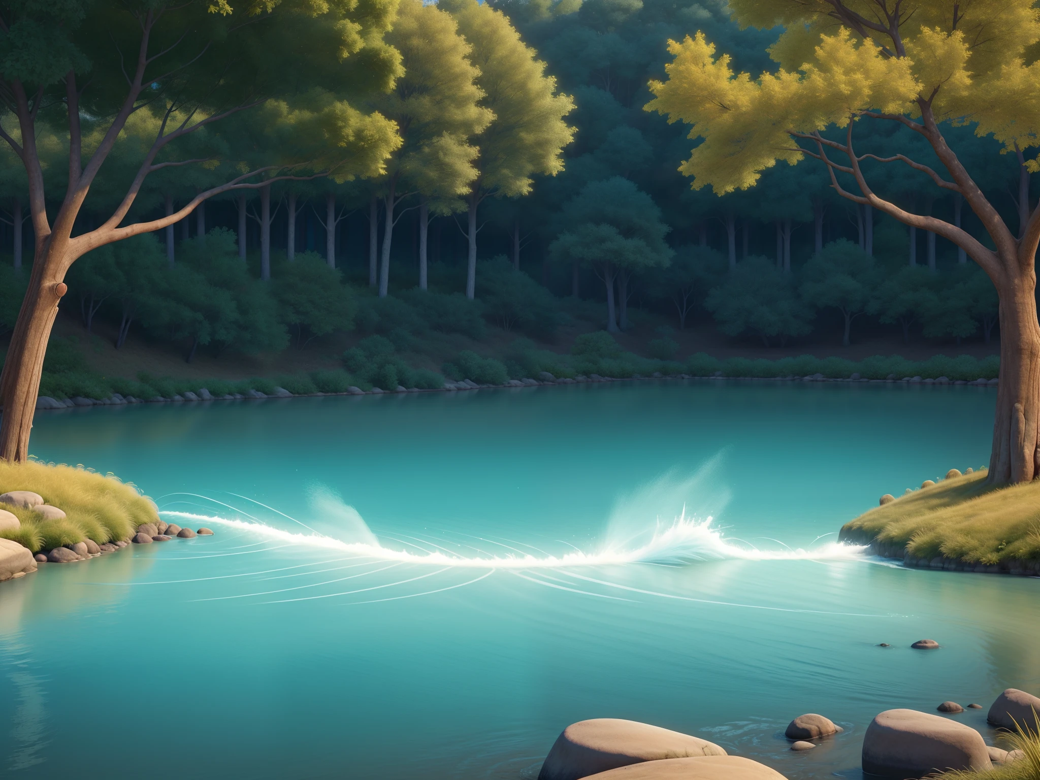 create a beautiful river running sideways Disney style, the two edges of the river should be like two parallel lines horizontally on the screen