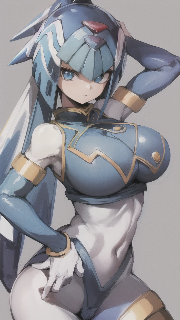 Leviathan_megamanz, 1girl, Looking at viewer, simple background, Blue hair, ,blue eyes