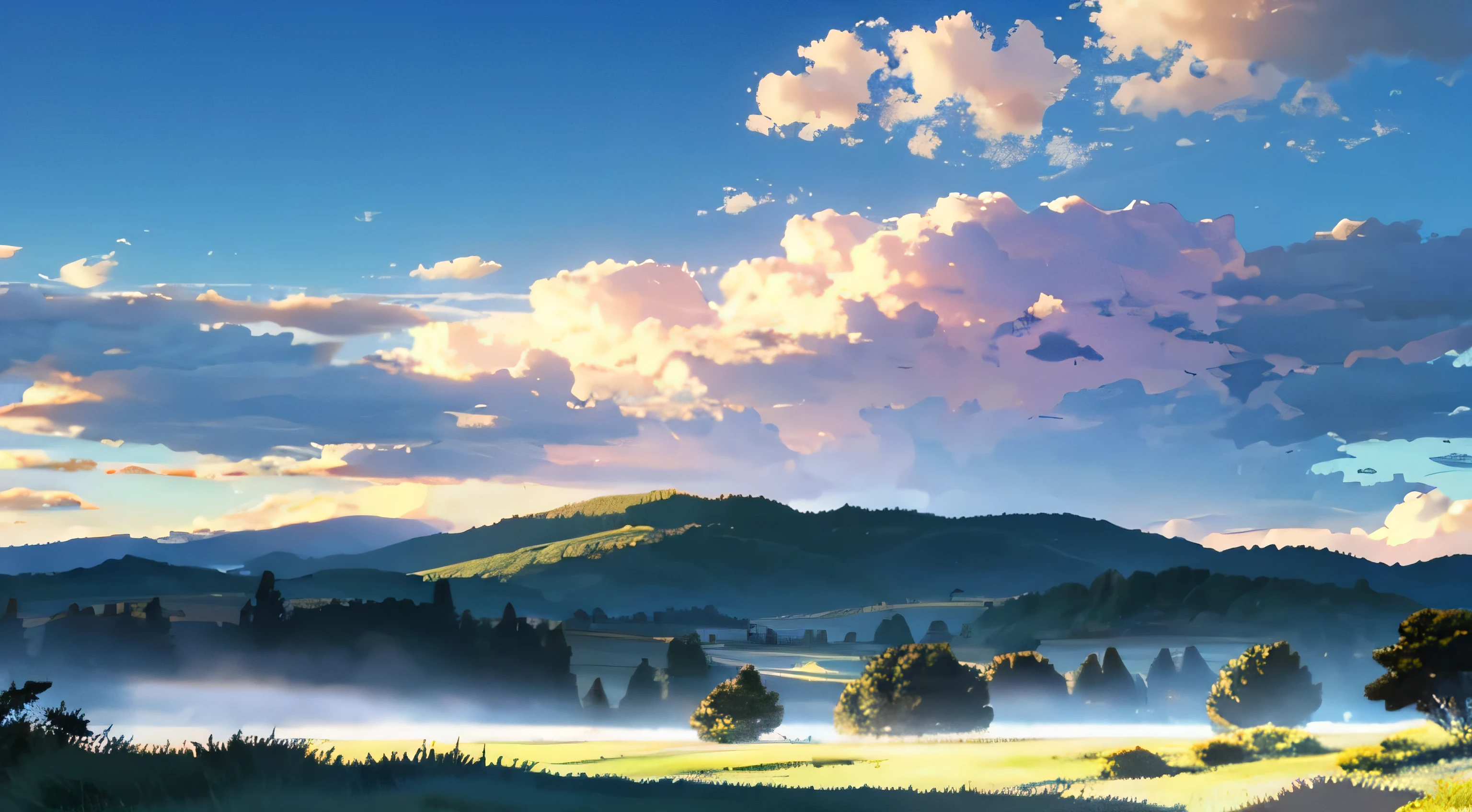 Vast Sky, Beautiful skyline, vast grassland, Very tense and dramatic photo, Moving visual effects, , Colorful natural glow. Daytime,blue sky