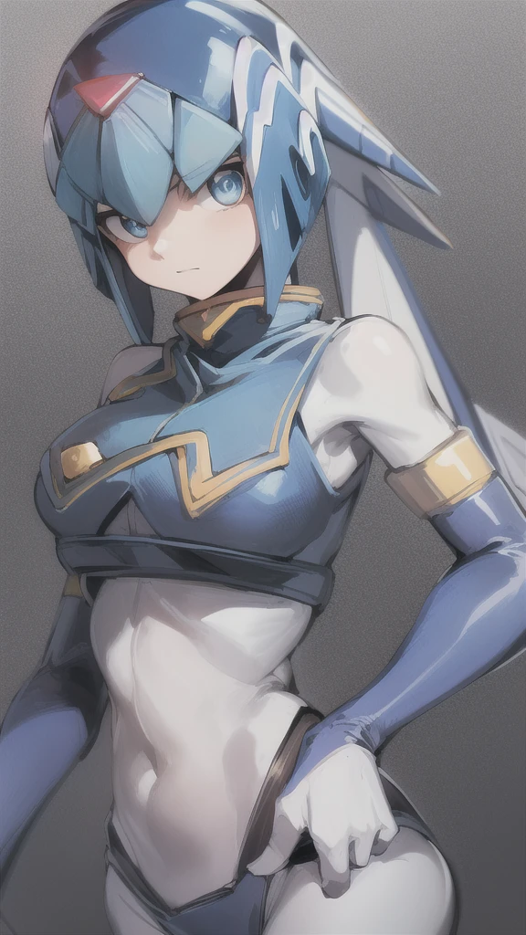 Leviathan_megamanz, 1girl, Looking at viewer, simple background, Blue hair, ,blue eyes