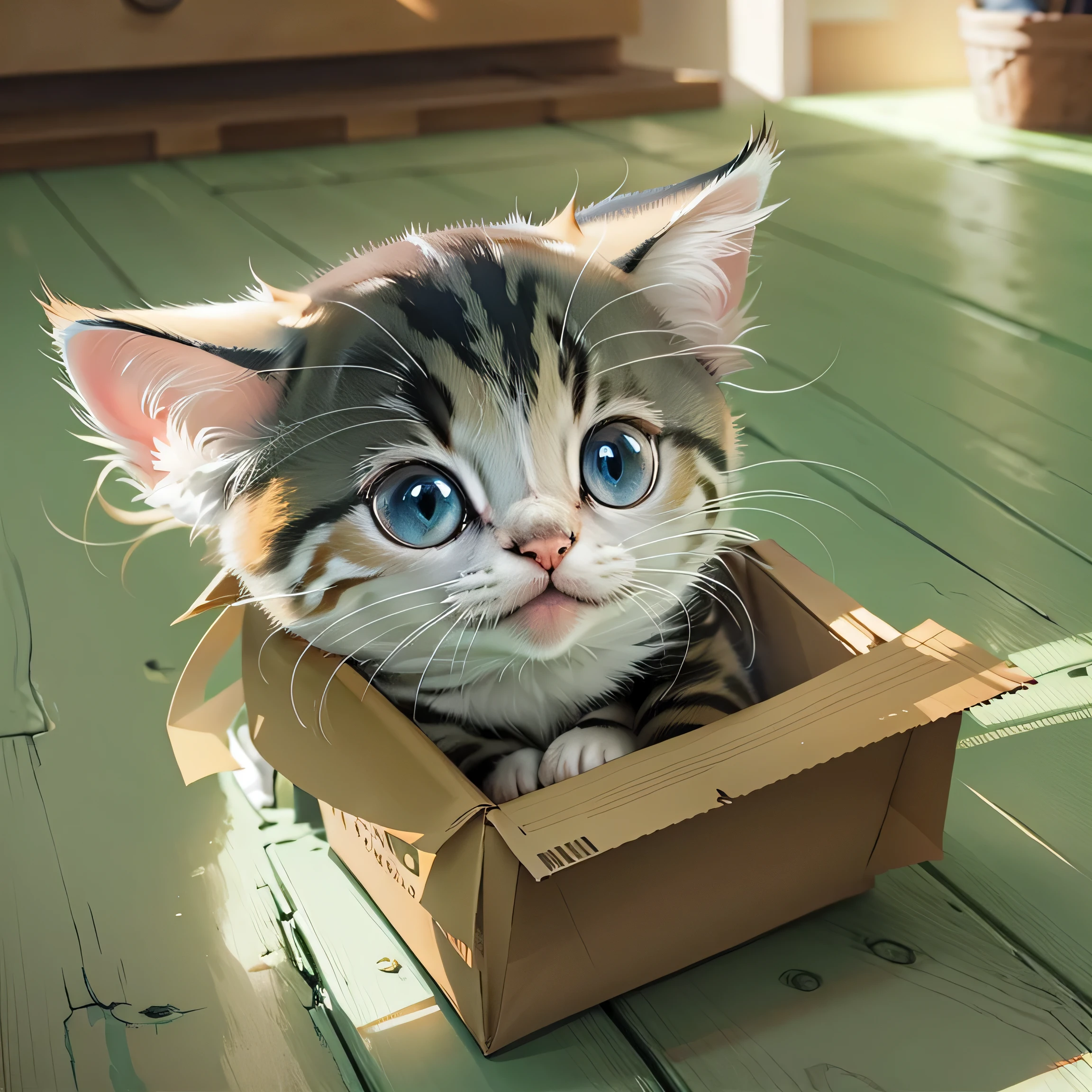 There is a cat lying in a box on the floor., cute cat, Adorable digital painting, cute kitten, cute cat photo, the cutest kitten ever, beautiful and cute, cute and Adorable, a cute cat, an Adorable kitten, cute animal, cute cat, with cute doting eyes, cute:2, cuteness, cute Adorable, lovely and cute, Adorable
