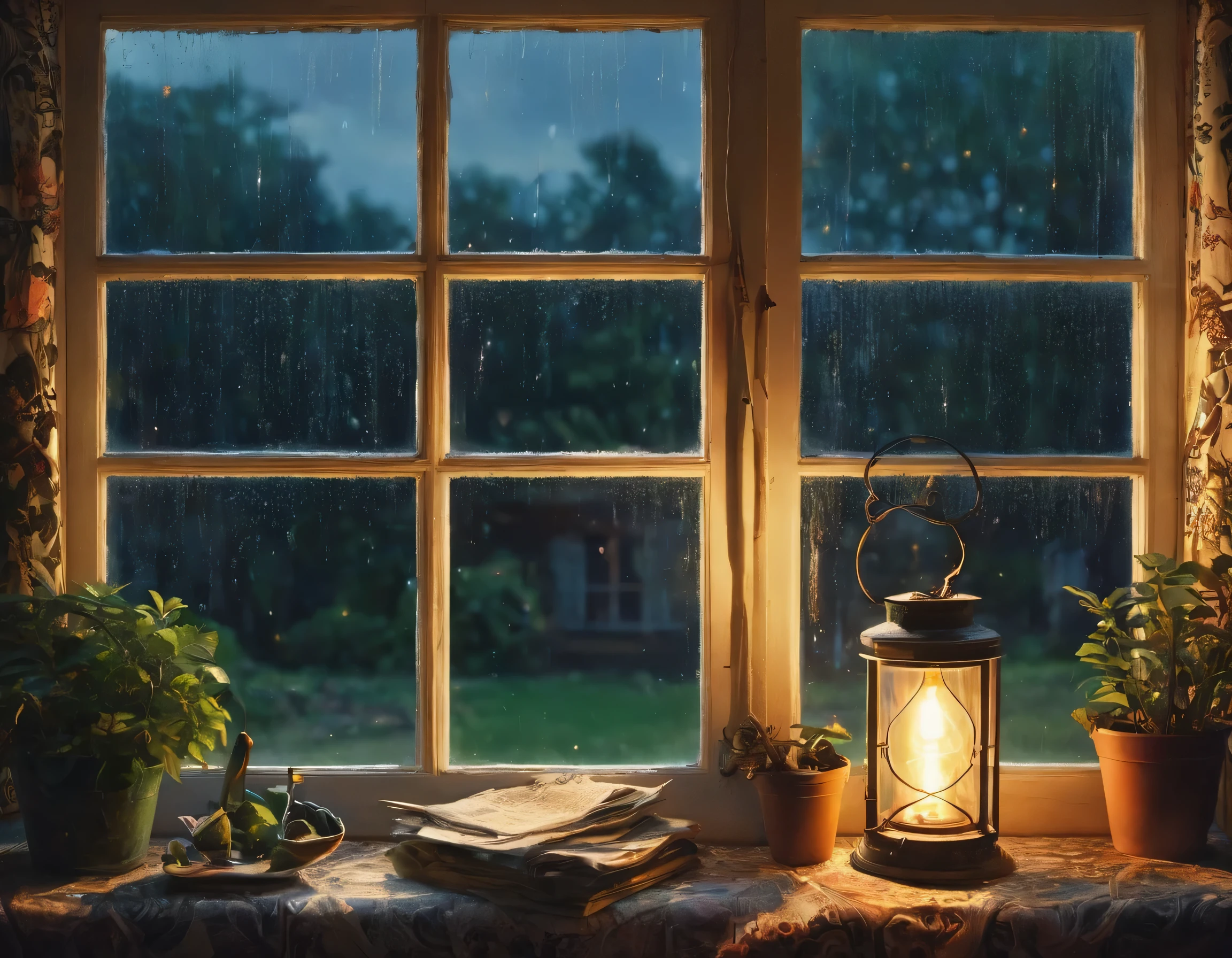 The View Outside the Window,window sill,Dirty shed window,cluttered,I&#39;m going to open the window now to do some major cleaning.,Light shines through the window into the dimly lit room,halation,beautiful light and shadow,Tyndall effect,dim background,Dark and cluttered room,light from window,flash,very flash,Curtains fluttering in the wind,Outside the window, the weather is refreshingly May.,Beautiful light shines into a dark room,masterpiece,best masterpiece,intricate details,rendering,zentangle elements,8k,three-dimensional sense,Impressive photos that look like paintings