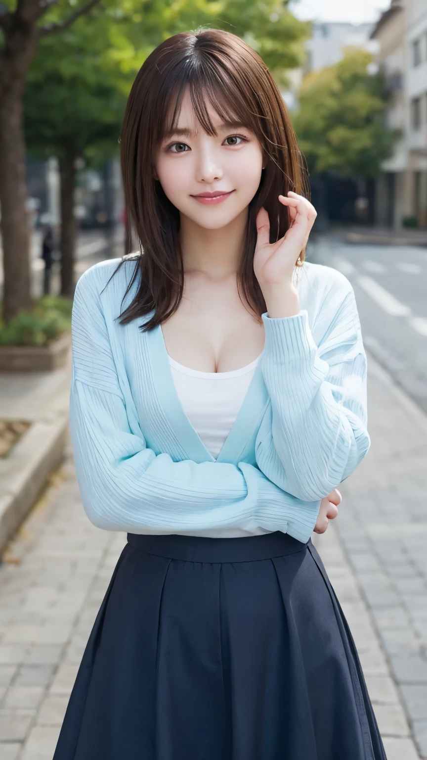 smile、night、Raw photo、(((ultimate beauty portrait)))、((Glowing Skin))、1 girl、Beautiful girl from Prague、Bright expression、((Brown haired))、(Cleavage)、(flare skirt:1.5)、((Big eyes that shine like jewels))、Open cardigan、Open your clothes、pantyhose、Glossy skin、(Medium Hair)、(Silky ponytail hair)、(standing)、(From below)、Under the skirt、(下着をFrom belowクローズアップ)、eyeliner、Beautiful Bangs、Hair between the eyeasterpiece、最high quality、Ultra-detailed、Film Light、Intricate details、High resolution、Very detailed))、Detailed Background、8KUHD、Digital SLR、Soft Light、high quality、Film Grain、Fujifilm XT3 、Shallow depth of field、Natural soft light、Kamimei、Ample breasts