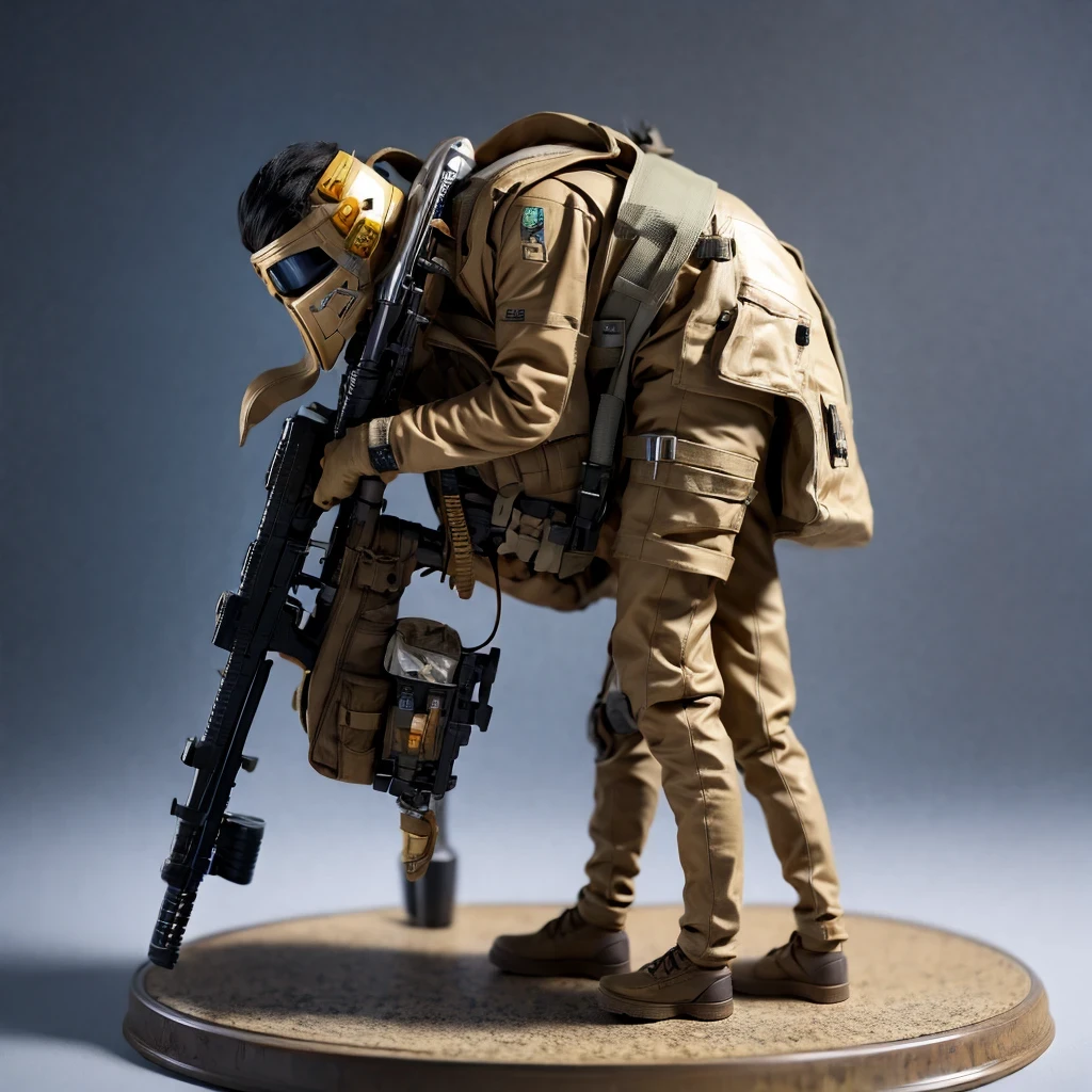 ((Side view))(Fabric flax)(vinyl toy figurineUHD 8K)Alafud Soldier with gas mask and gun, Sanya Toy, Guerrilla, vinyl toy figurine, Highly detailed toy, ((Snow camouflage suit))Future combat equipment, Stop motion vinyl character, Soldier, Marmoset Rendering, camouflage equipment, Octane Rendering”, Octane Rendering((future people)), Ninja, Vinyl Action Figure, Personagem pequeno. Unreal Engine 5, PVC figurines, Octane Rendering (((one boy)))