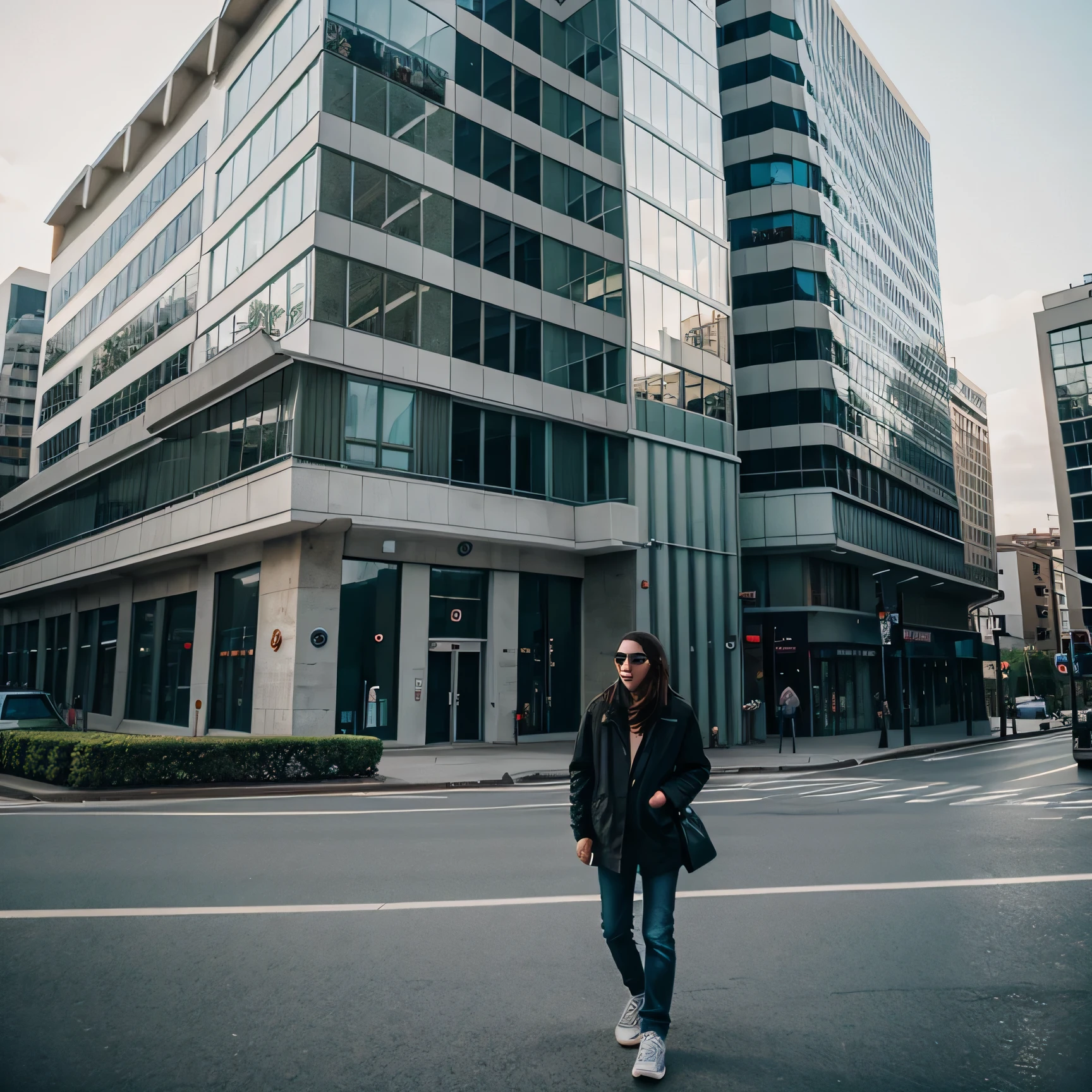 A blurring building with me