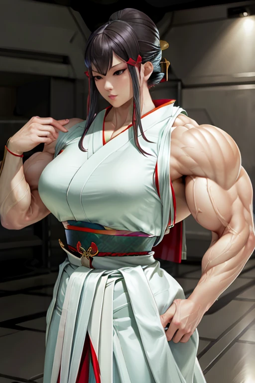 Long kimono dress, (((massive muscular goddess)))