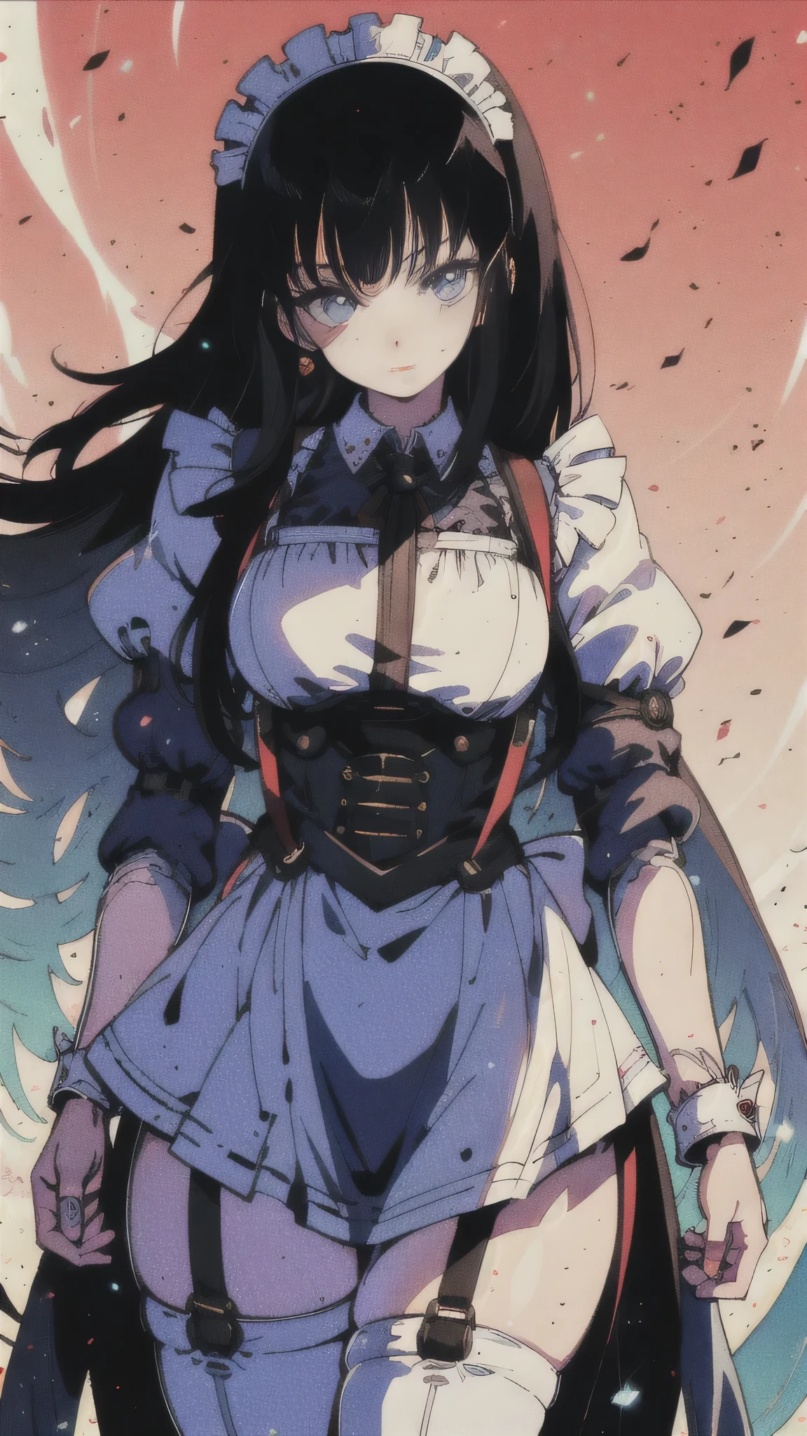 ((best quality)), 4k, hdr, anime maid, new World fantasy face details, ultra details, large form, pretty face, details stocking suspenders, shadow