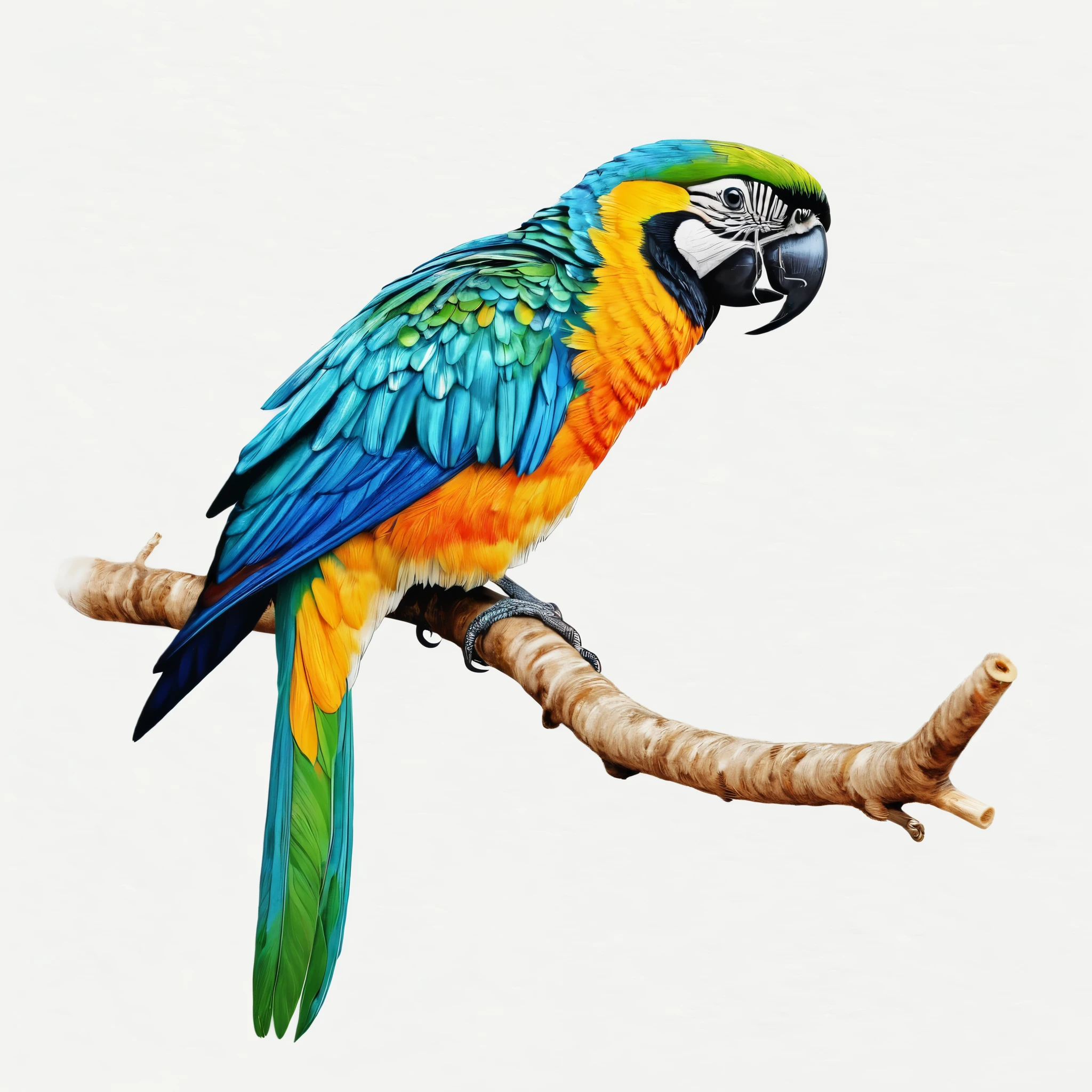 a bird, Arara, estilo bordado, fundo branco, isolado, textura, asas abertas, colorido