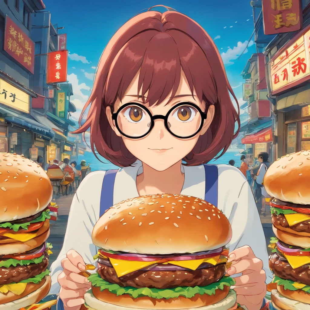 hamburger　woman　Glasses