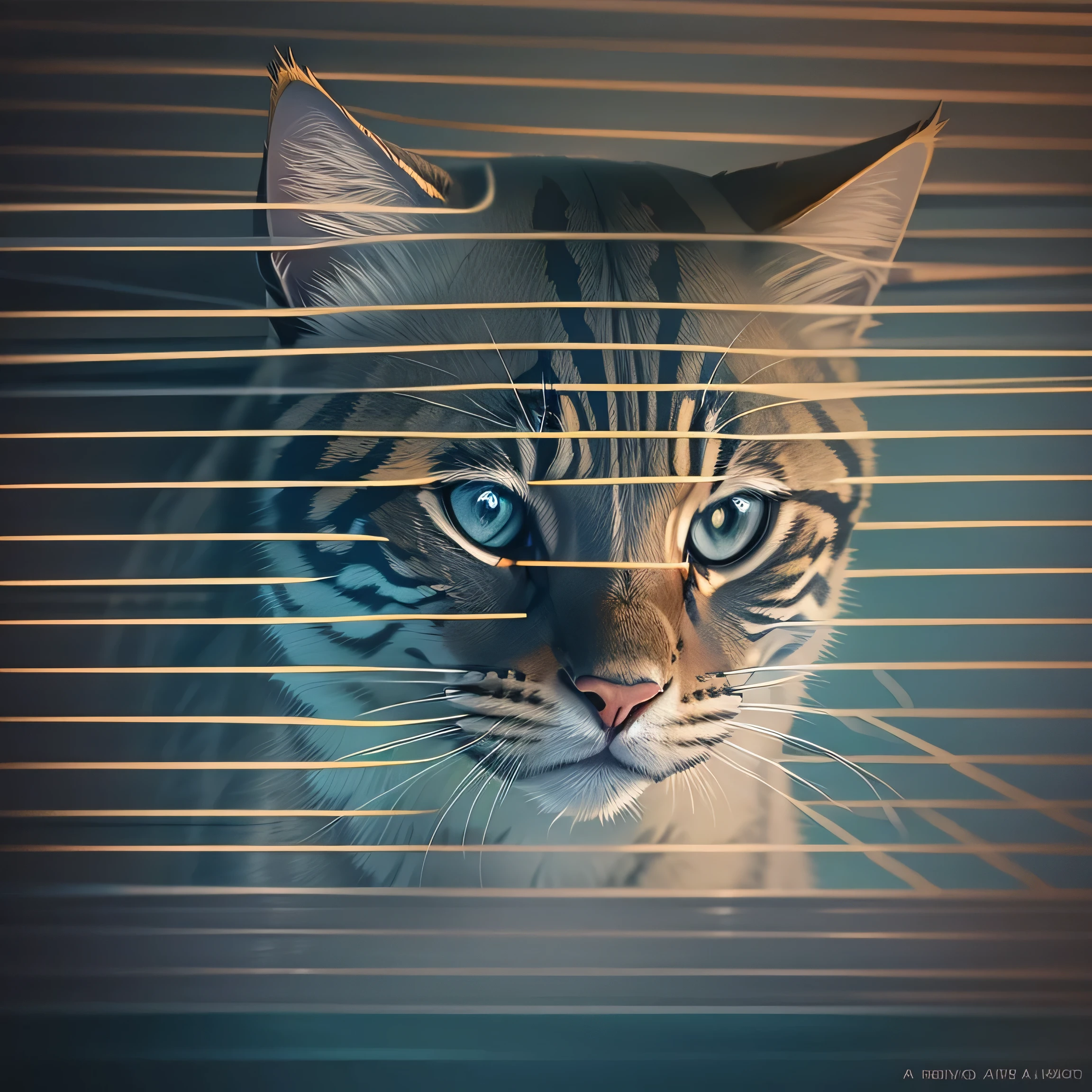Light leak close up photo of a cat in the neon shade of light, in the style of op art, Supremati, striped alien photography, melancholic self - portraits, underexposure, Venetian blind shadow effect, Supremati,