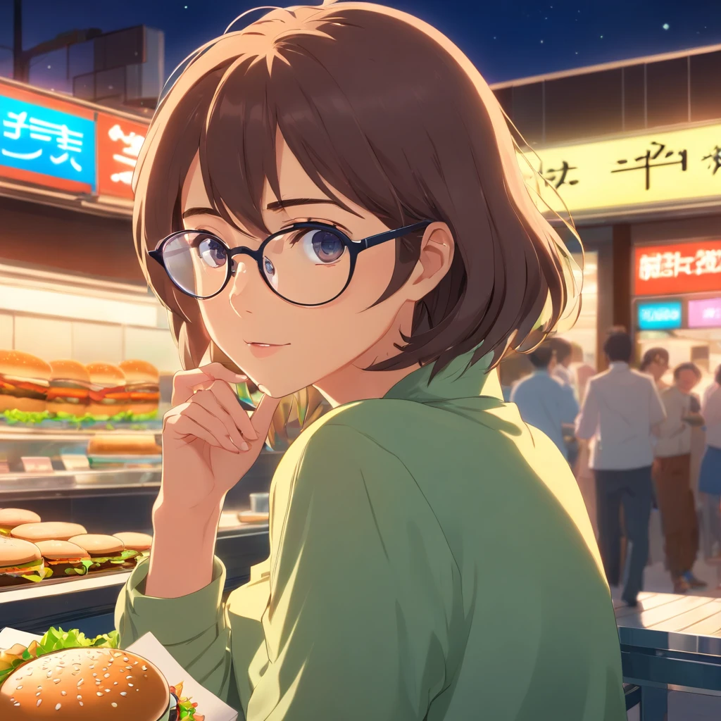 hamburger woman Glasses