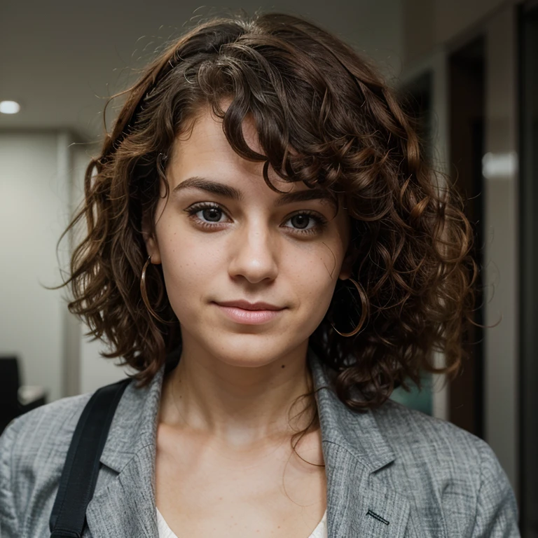 Create a face of a Cybersecurity and IT Expert, between 26 at 35 years old, curly hair. This pic will be used in linkedin profile, elegant, modern