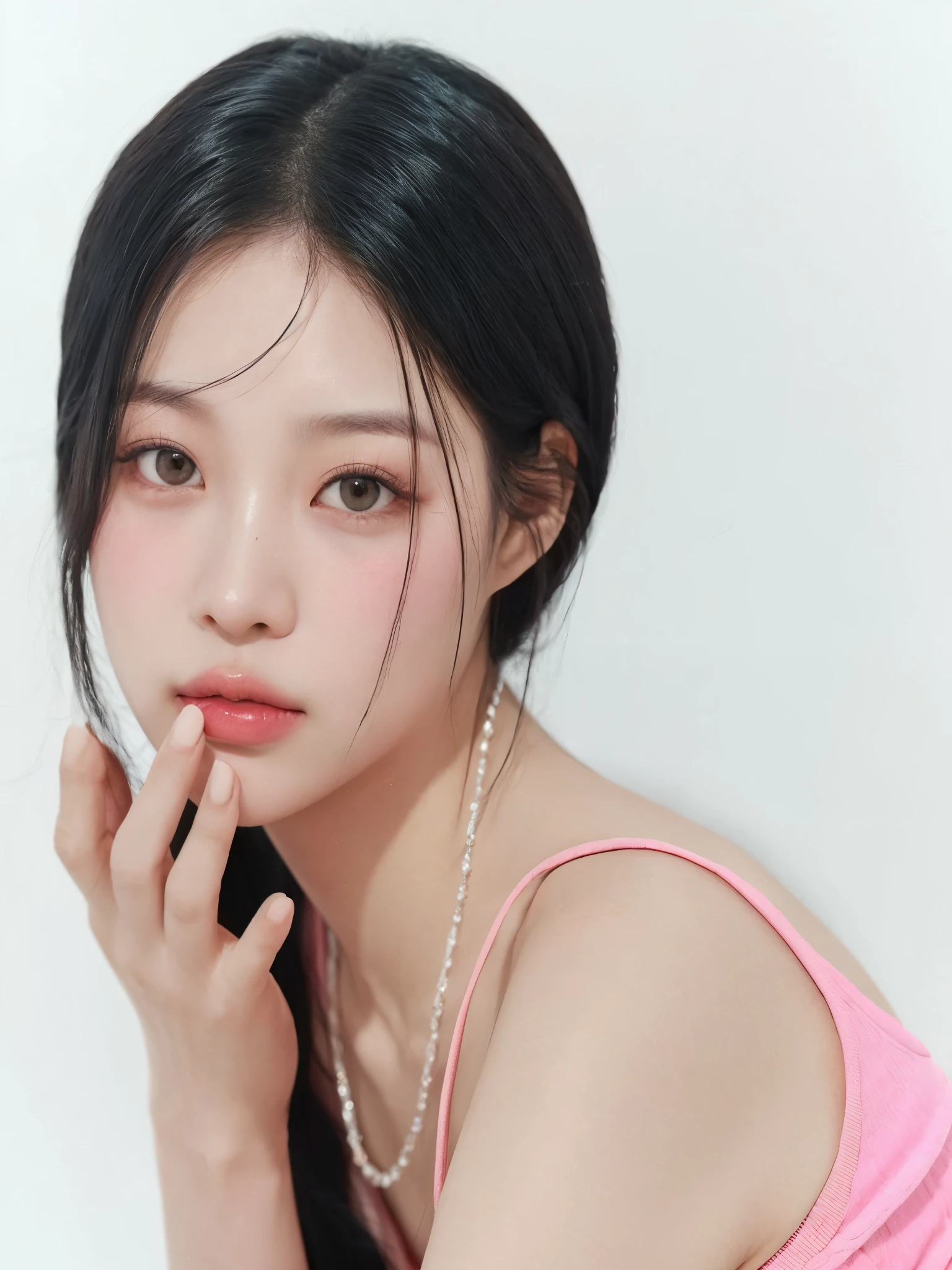Araffe asian woman with long black hair and a pink top, jennie blackpink, maquiagem sul-coreana popular, portrait of jossi do blackpink, maquiagem coreana popular, adorable and pale korean face, Jaeyeon Nam, Jinyoung Shin, Ulzzang, retrato de jisoo blackpink, jossi do blackpink, parque roseanne de blackpink, Kim Doyoung, heonhwa choe