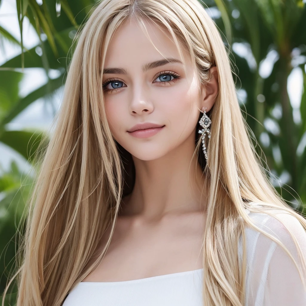 Authentic photo quality、cara muy linda、Extraordinaria belleza sexy、beautiful calm and bright expression、Aspecto refrescante y sexy.、Flequillo largo que cae sobre una cara linda y hermosa perfecta.、super long blonde hair, liso y sedoso que brilla intensamente.、hermoso rostro y cabello rubio、muy linda hermosa mujer joven sexy、Cara linda muy perfecta y hermosa.、Hermosos ojos azul cielo brillantes、ojos muy grandes、cabello dorado muy grande encima de un ojo、rubia entre los ojos、Piel blanca muy radiante、Teca Brillo、delineador de ojos、a small smile、piel brillante