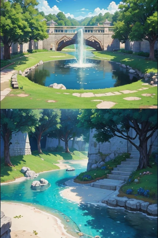 fantasy world, estilo isekai de anime, aldea en las montaras, estilo pixel art