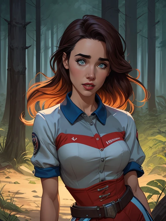 Personagem mulher PinUp dos anos 30 com marcas de guerras Imagem de desenho animado de uma mulher .cartoon style illustration, estilo de arte dos desenhos animados, estilo de arte dos desenhos animados, digital illustration style, design de personagens altamente detalhado, arte digital detalhada coragem, Forest fan art, Design de personagens de retrato, beautiful digital illustration, retrato de alta qualidade, Arte em quadrinhos, mulher jovem cabelo com transas lindas . Beautiful lined eyes Medium large bust and wonderful sexy clothes. image expression of sexual desire from the waist to the illustration Jennifer Connelly Fallout 23 uniform
