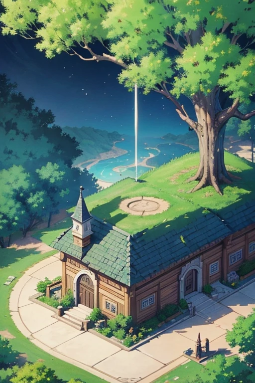 fantasy world, estilo isekai de anime, aldea en las montaras, estilo pixel art