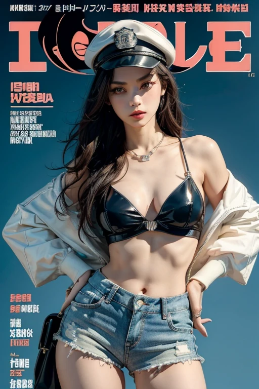 Magazine scanning,(MagazineCover:1.2),Cover text,The body text,(Goujade necklace:1.1),wlop,1girl,black glove,Black cardigan,Character requirements,explanation,耳Nipple Ring,Double V,jewelry,long whitr hair,Overlooking, Perfectly flowing hair, solo(RAW photo:1.2)，camel-toe，Hollow-out on，sweat leggs，White liquid， Smooth pink skin, shiny metallic glossy skin, Shiny, spread their legs，M-shaped legs，angry look，Irritated，white liquid all over body，Full body like，