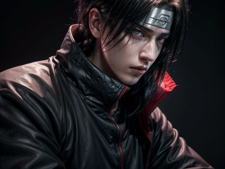 ((4K works))、masterpiece、(top-quality)、((high-level image quality))、((One Manly Boy))、Slim body、((Date Cosplay))、((Uchiha Itachi))、((Cosplay))、(Detailed beautiful eyes)、((Smaller face))、((Neutral face))、((Red Eyes))、((18year old))、((Handsome man))、((photo of a model))、((Like a celebrity))、Professional Photos、((cosplay foto))、((Shot alone))、((shot from a side angle))、((Naruto's Akatsuki Costume))、((Shinobi Pose))