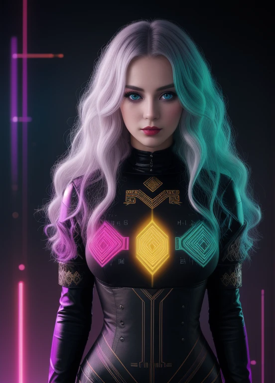 girl wildly curly long platinum hair, style by John Reuss Johannes Itten portrait тhe brightness of the besk colors are cracking, eccentric, ultra hd, the background style by Brian Mashburn is a hazy blurred abstract colored abandoned Victorian city 3D dynamic holographic lines and patterns resembling a digital dance are woven together, dark fantasy v3, art deco, Ink v3, dark fantasy v3, double exposure, numbers hieroglyphs, Cyberpunk dark, 8K Ultra HD, canvas illuminated by a cascade of colorful binary code, dark fantasy v3, art deco, datanoshing, Ink v3, dplash style, high quality, Mysterious