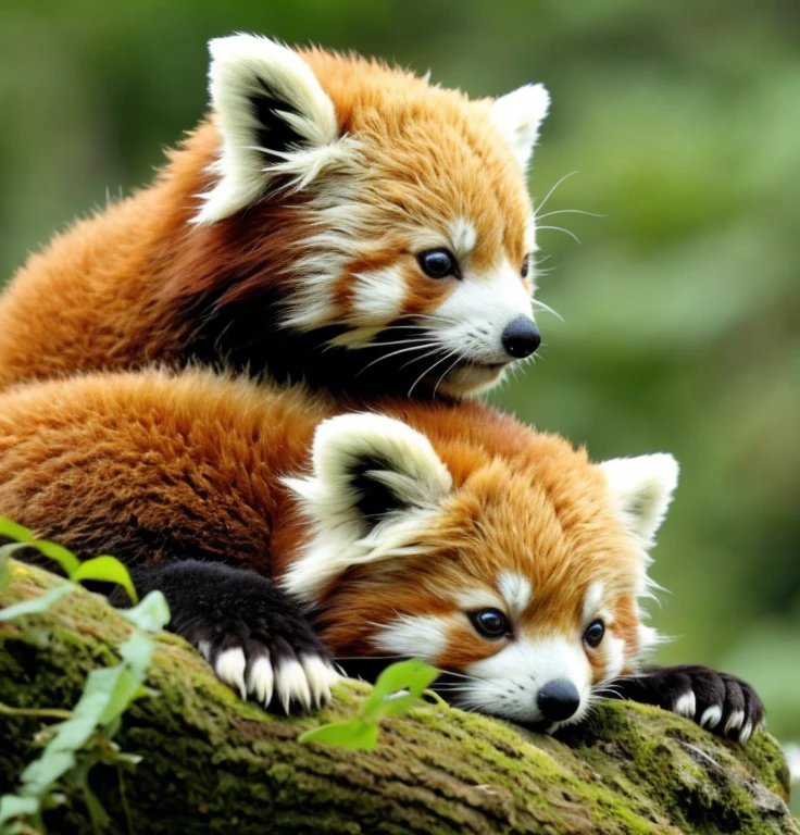 Red panda lying on a fluffy cloud、Place your hands under your head、Close your eyes、She seems to be having a happy dream..。Laughing in your sleep。Sleeping comfortably、