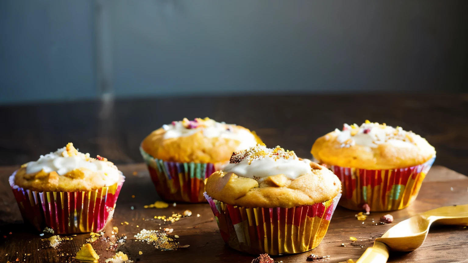 Illuminated muffins on a table