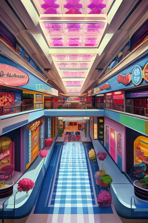 ((best quality)), ((masterpiece)), (detailed), Mall, Art Deco architectural style, Mid Century modern architectural style, two stories, Apple motif, Metropolitan statistical area, Maine, location based on Annapolis, Maryland, Liminal space, dream core, nostalgia core, Anemoia, Kenopsia, perfect shading, soft shading, soft colors, pastel colors, vivid colors, dynamic lighting, birds eye view, Aerial view, location based on the Chris-Town Shopping Plaza in Phoenix Arizona, based on the Arcade shopping mall located in Bournemouth, Dorset, UK
