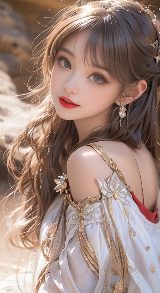 ((Bare shoulders)), ((whole body)), Practical, Fashion girl, Red lips, aldult, cosmetic, big eyes, Fair eyes, ((whole body)), ((From below)), (best quality, masterpiece:1.2), Ultra Detailed, (Practical:1.37), ((Sexy long legs)), Fair, Young and energetic, Charming model with, Large Breasts,Beautiful breasts、Huge breasts:1.4,Full breasts and cleavage, (Exquisite eyes, delicate lips, extremely Exquisite eyes), Show a bright smile, Create stunning girl images, warm color, Color saturation is very artistic, Extremely detailed CG unified 8k wallpaper,(High Dynamic Range :1.4), (Movie),(Soft colors, The color is dull, soothing tone :1.3), (Natural skin texture, ultra-Practical, Soft Light, sharp),(Very detailed), night, moonlight, ((In the mountains, plant, Leaning against the rocks))