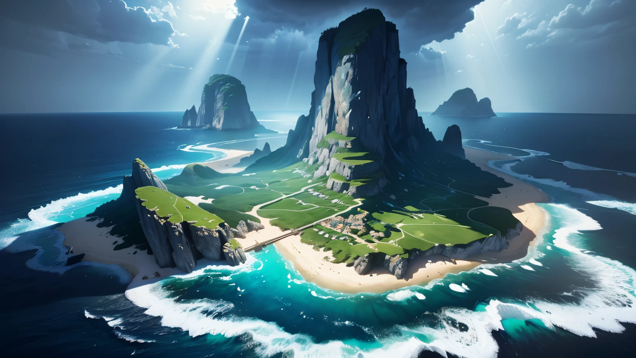 Scene on the sea,Background after the storm a ray of light through the dark clouds。There are no islands in the sea,(masterpiece, best quality:1.2), (masterpiece, best quality:1.2), landscape, landscape indigo accent, myth, Movie,detailed, atmosphere,Backlight,epic, Movie, concept art, Painted landscapes, Beautiful scenery, Realistic lighting, masterpiece, high quality, Beautiful graphics, High Detail, ultra detailed, Movie lighting, High Dynamic Range, illustration, --v6